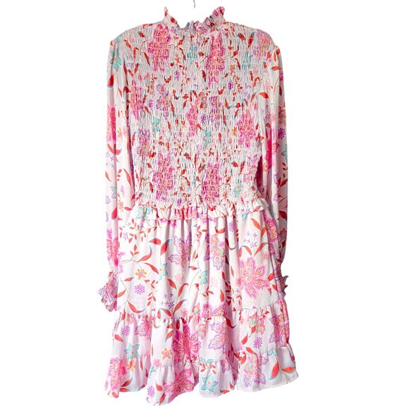 FATE The Label Pink Multi Floral Smocked Bodice Ruffle Tiered Dress Small - Picture 3 of 6